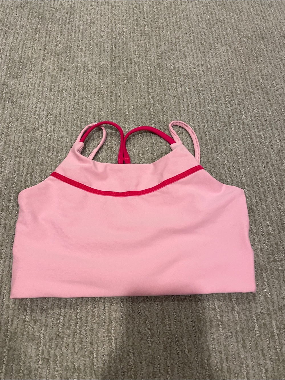 Light Pink Strappy sports bra with Hot Pink Trim
